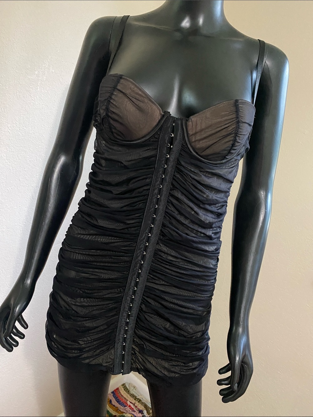 Fashion Nova Black Sheer Ruched Midi Dress